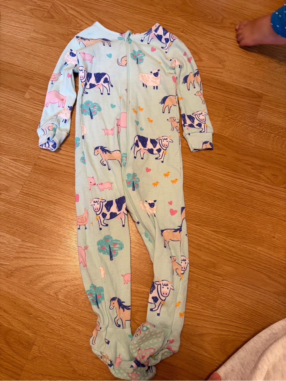 The Children's Place Mint Farm Animal Footed Pajamas with Pink & Navy Accents